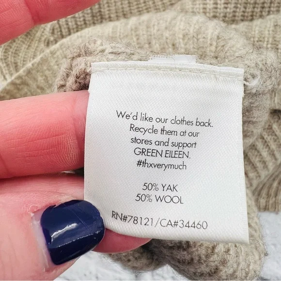 Eileen Fisher Ribbed Knit Sweater Large Beige Yak Wool Blend Soft Cozy Warm - Picture 8 of 8